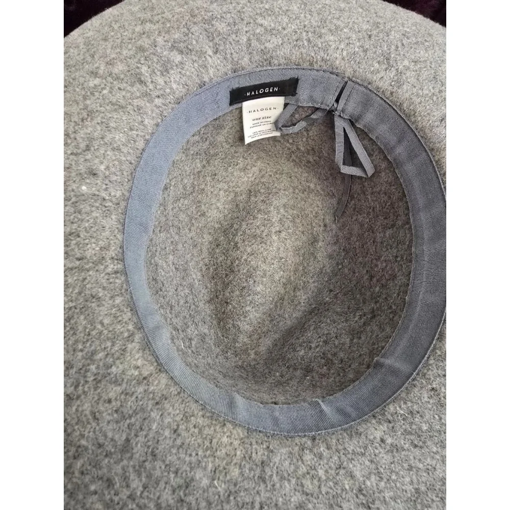 Womens Boho Nordstrom Halogen Gray Wool Wide Brim Fedora Hat One Size Black Band